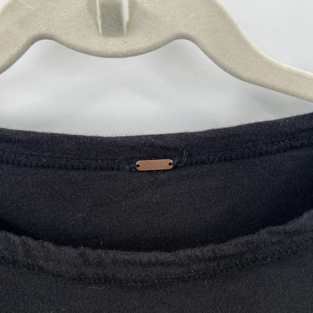 Free People Embroidered Penny Tee black whimsigoth boho‎ whimsical blouse top S